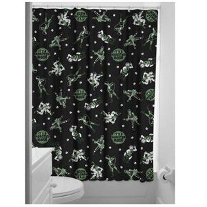 Monsters Shower Curtain Halloween Frankenstein Kitsch Goth NWT Horror Mummy Wolf